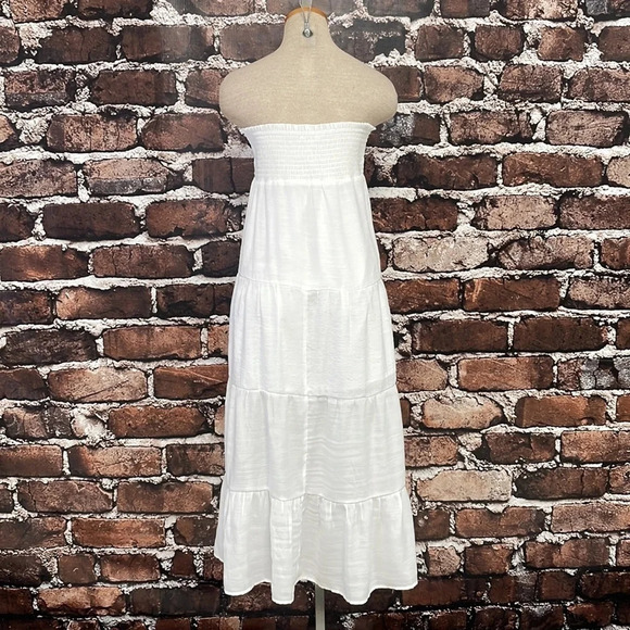 Love Tree Dress Womens Large White Maxi Panel Strapless Smocked Bohemian - Picture 10 of 17